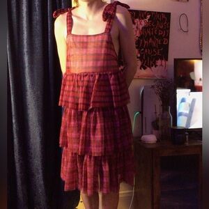 Plaid overall dress